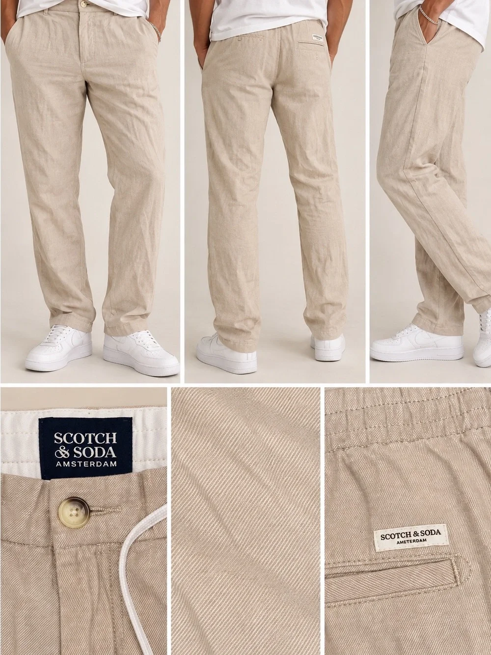 Scotch & Soda Amsterdam Warren Beige Relaxed Straight Leg Pants